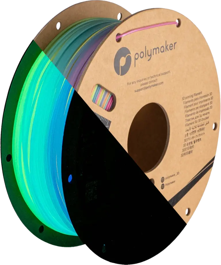 polylite luminous pla 1.75mm 1kg rainbow front half glowing 021ae2a9 5e79 40cc 978f 128acfe17909