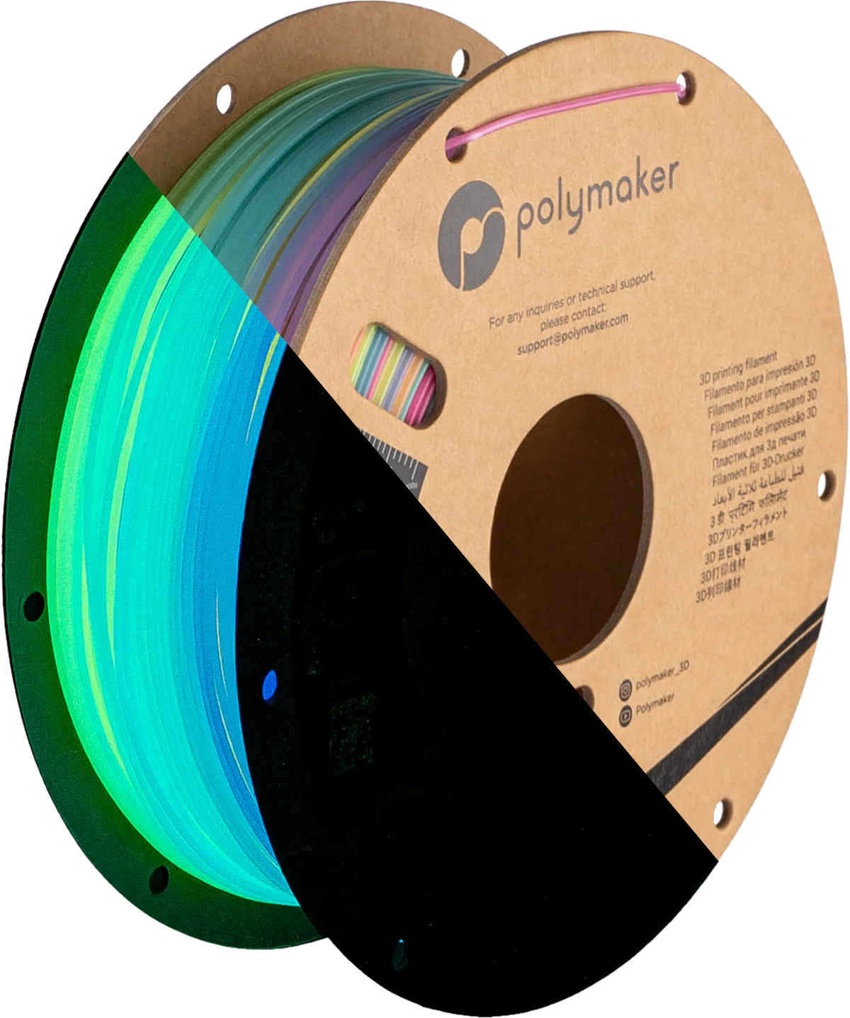polylite luminous pla 1.75mm 1kg rainbow front half glowing 021ae2a9 5e79 40cc 978f 128acfe17909